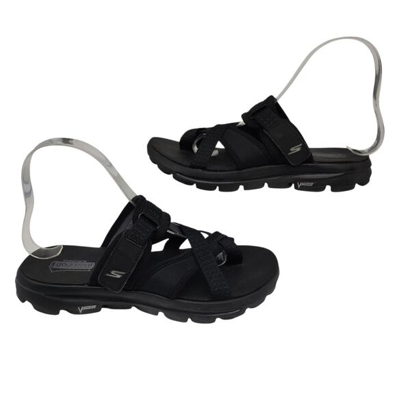 Skechers Sandals Womens 7 Black Performance On the Go Strappy Hoop Loop Goga Mat - Picture 2 of 10